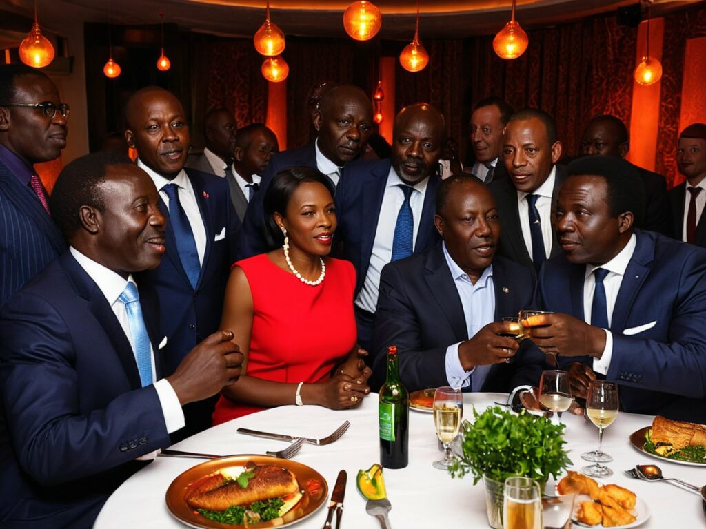  a group of african business leaders  meeting a influencial african politician in luxurious diner space